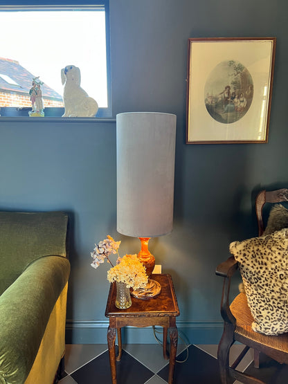 Grey velvet cylinder lampshade, extra tall lampshade