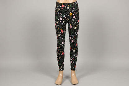 Black flower design soft leggings