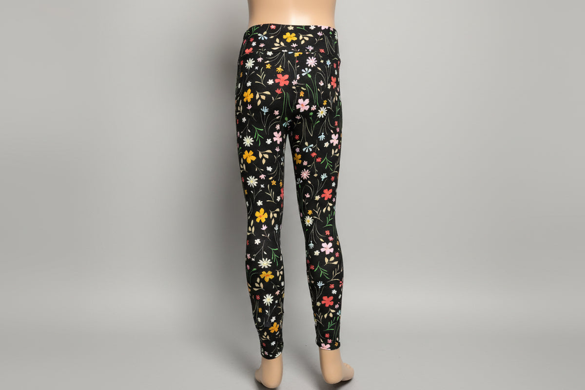 Black flower design soft leggings