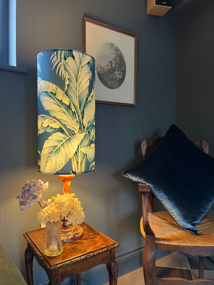 Tripura midnight Leaves Velvet cylinder lampshade, extra tall lampshade