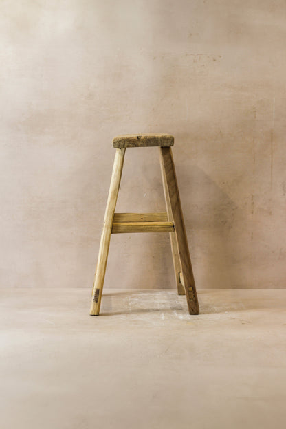 Vintage Rustic Elm Wood Stool - Medium - No 47