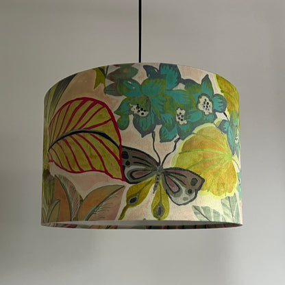 Floral pastel velvet, drum lampshade /ceiling shade with a white lining