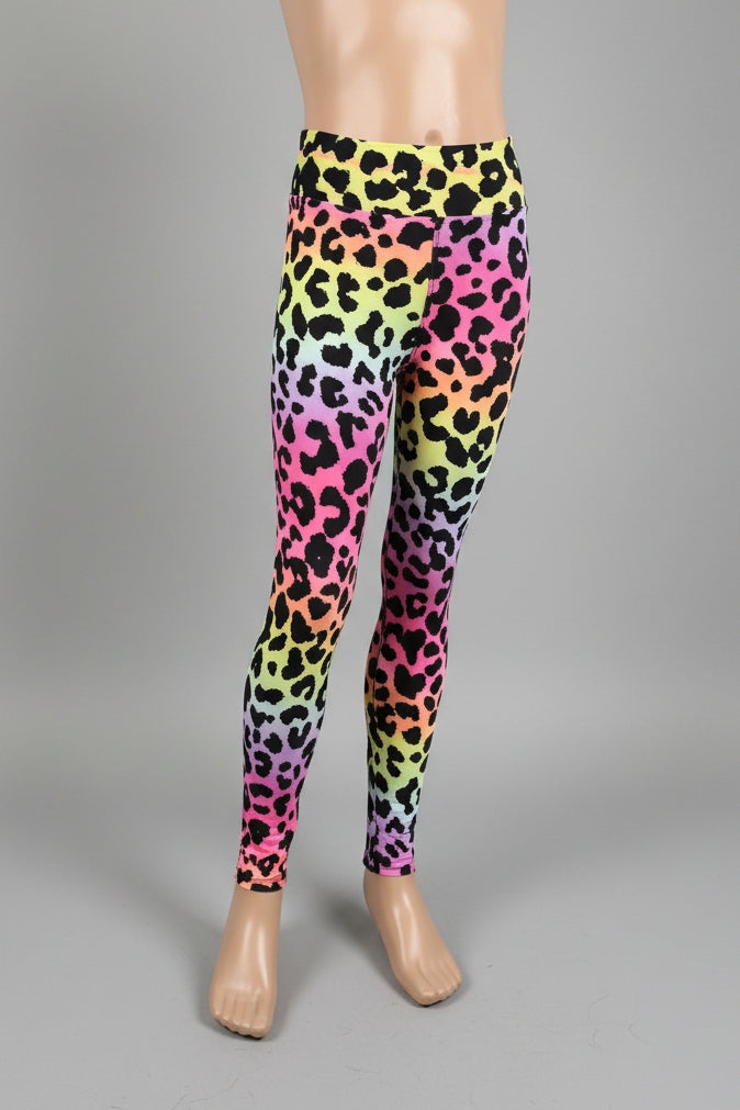 Neon rainbow leopard leggings