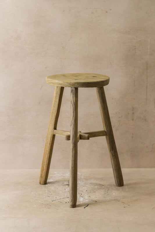 Vintage Rustic Elm Wood Stool - Round - No 41