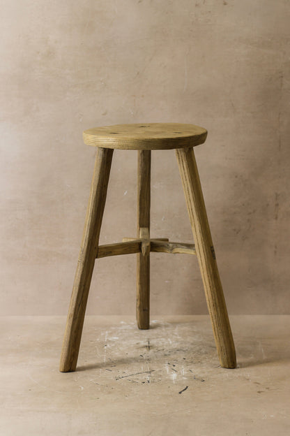 Vintage Rustic Elm Wood Stool - Round - No 41
