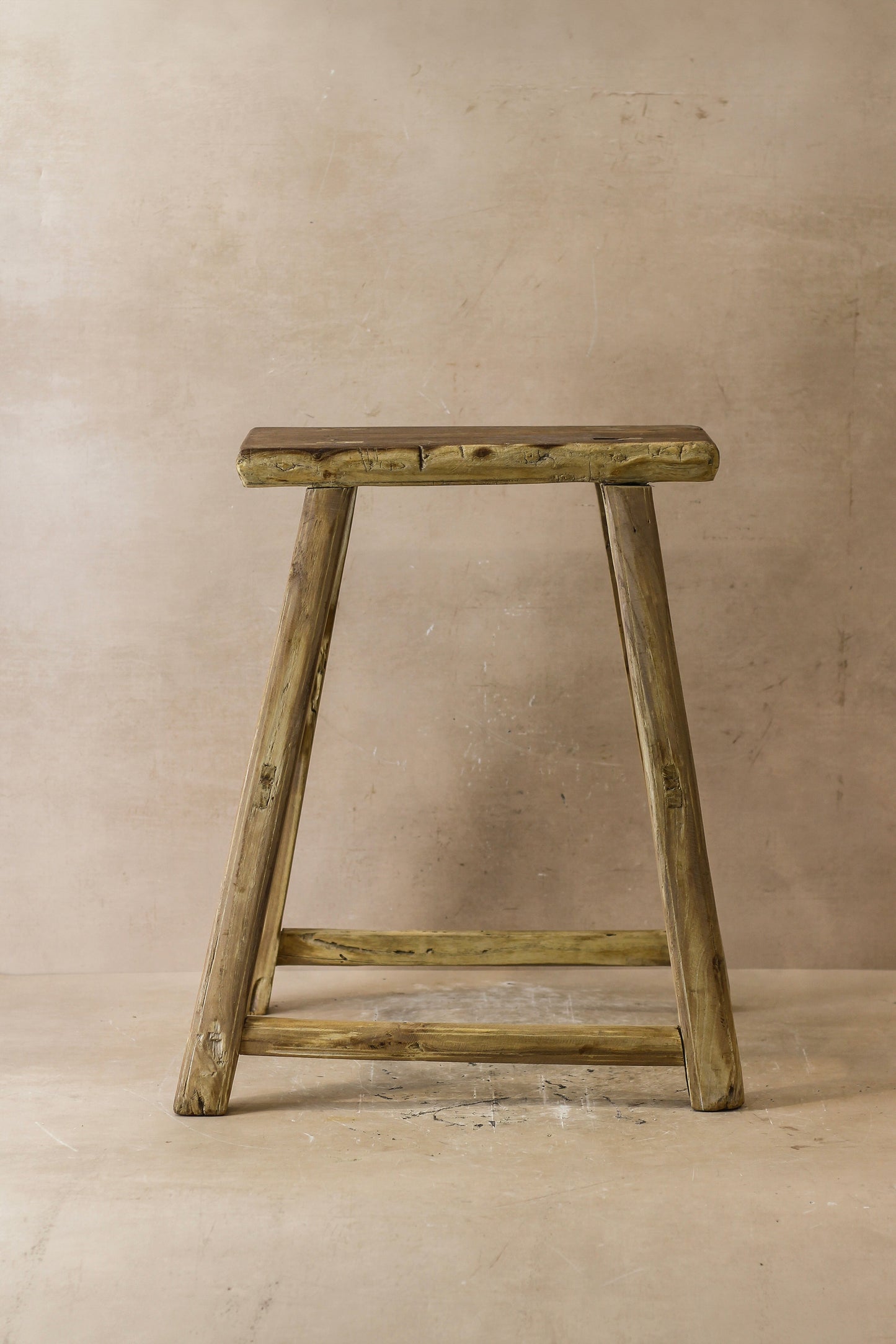 Vintage Rustic Elm Wood Stool - Medium - No 51