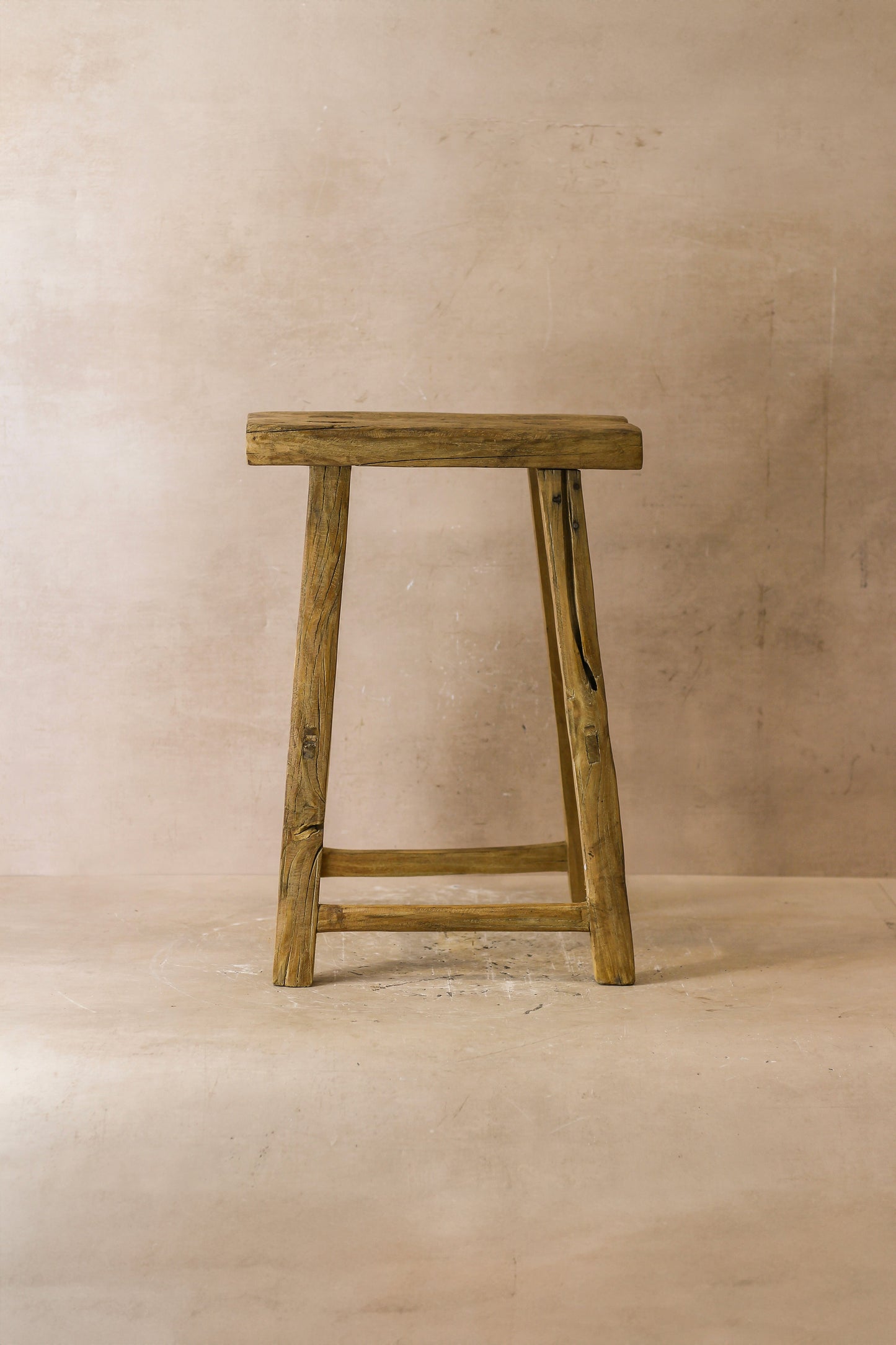 Vintage Rustic Elm Wood Stool - Medium - No 54