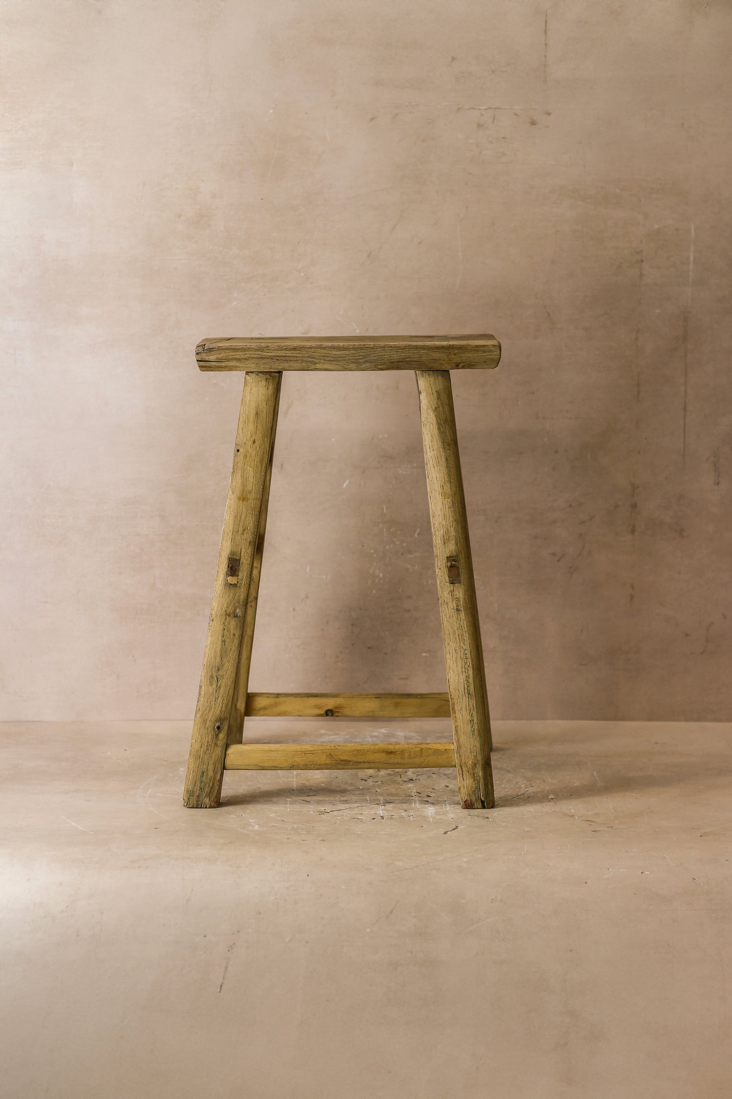 Vintage Rustic Elm Wood Stool - Medium - No 55