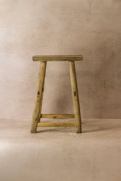 Vintage Rustic Elm Wood Stool - Medium - No 55
