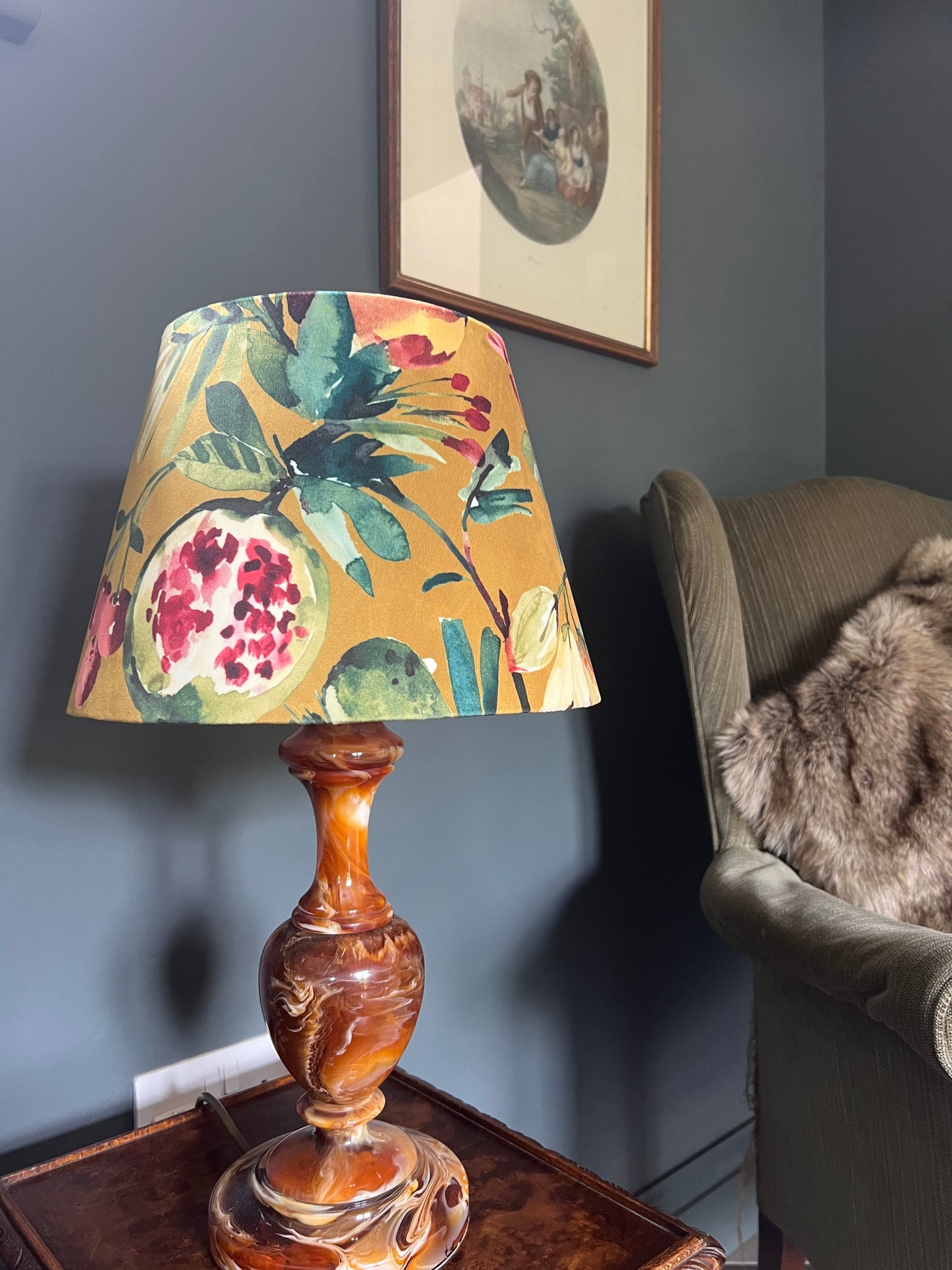 Fruta Fig Velvet Lampshade | French Drum Ceiling Light Shade | Bespoke Handmade Empire Lampshade