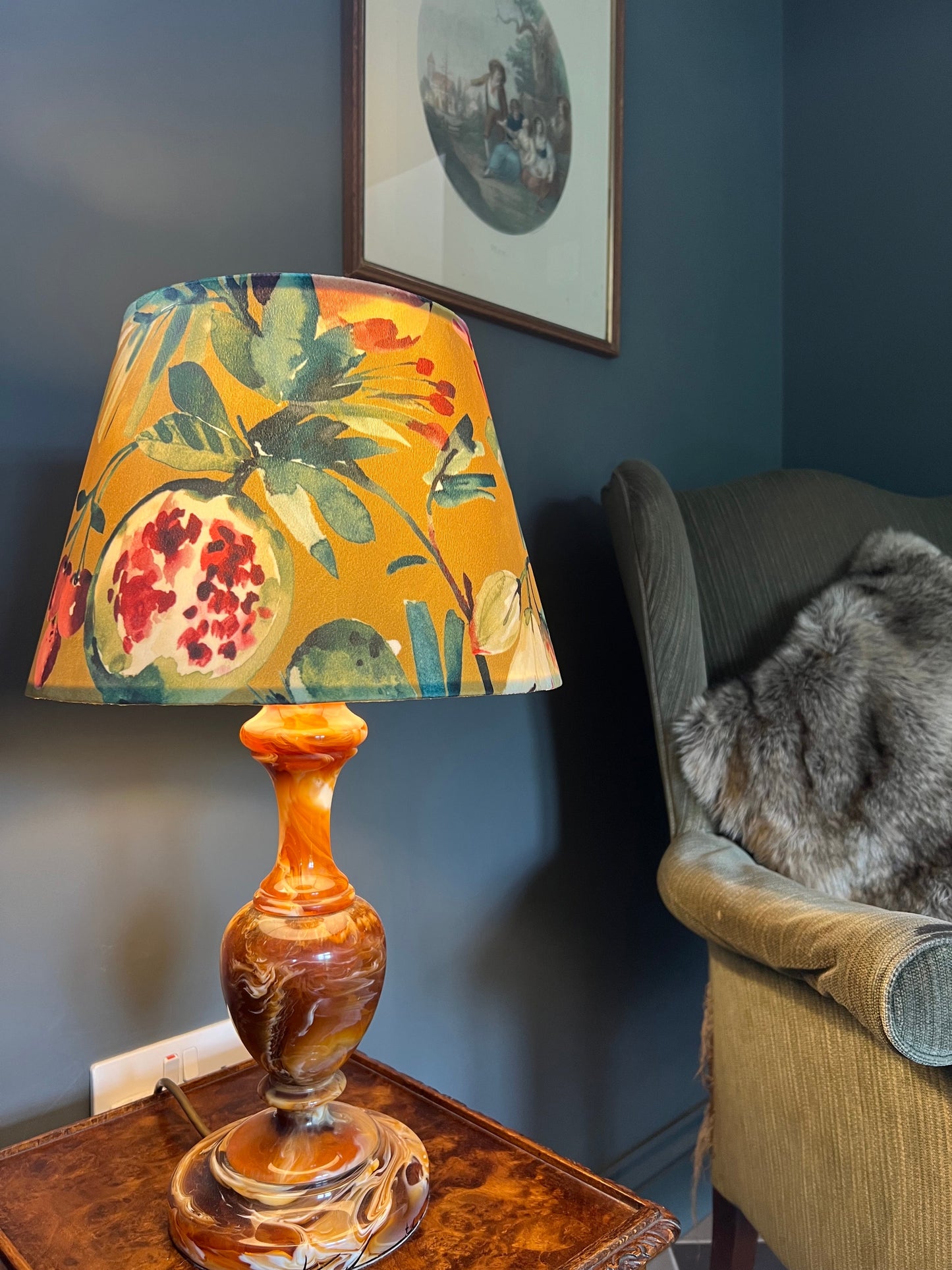 Fruta Fig Velvet Lampshade | French Drum Ceiling Light Shade | Bespoke Handmade Empire Lampshade