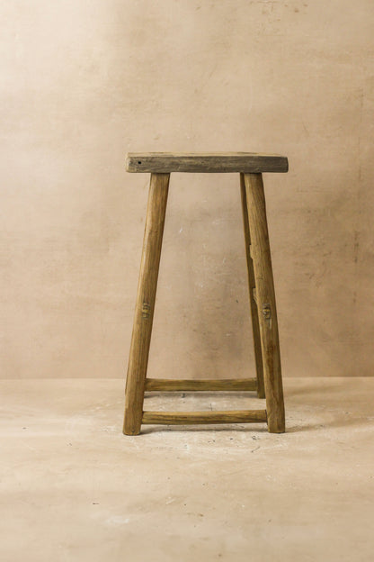 Vintage Rustic Elm Wood Stool - Medium - No 58