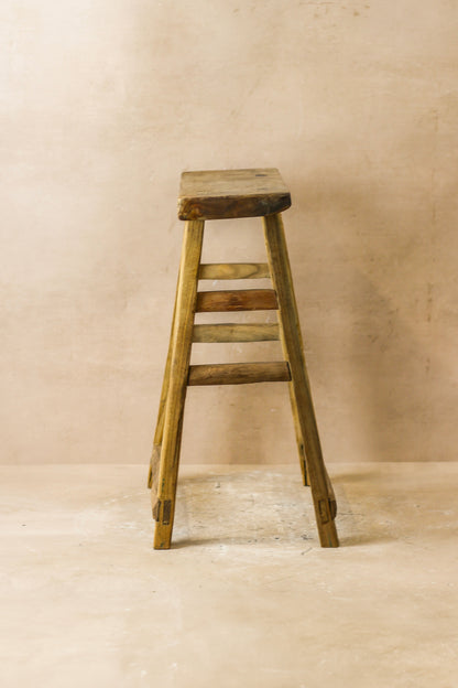 Vintage Rustic Elm Wood Stool - Medium - No 59