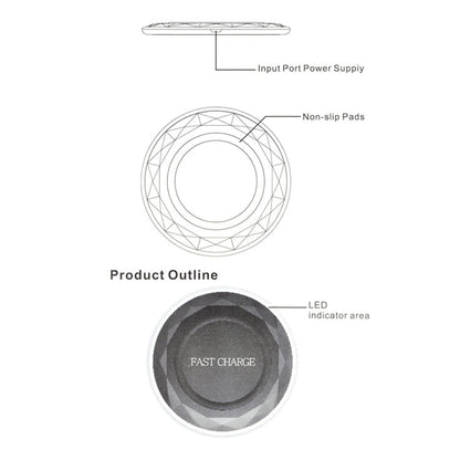 DC5V Input Diamond Qi Standard Fast Charging Wireless Charger, Cable Length: 1m, DC5V, DC5V Black