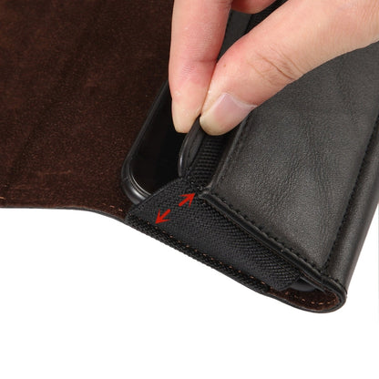 Lambskin Elastic Band Men 4.8 Inch Mobile Phone Universal Hanging Waist Leather Case with Card Slot