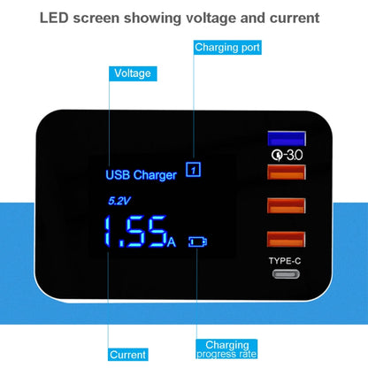 CDA33Q 40W QC 3.0 USB + 3 USB Ports + USB-C / Type-C Ports Multi-function Charger with LED Display, UK Plug, UK Plug