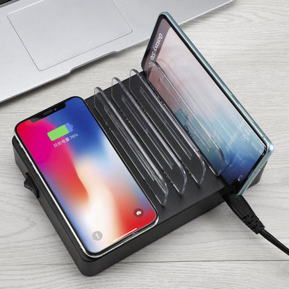 50W 6 USB Ports + 2 USB-C / Type-C Ports + Wireless Charging Multi-function Charger with LED Display & Detachable Bezel, EU Plug, EU Plug