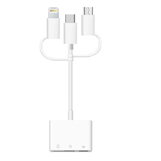 3 in 1 8-Pin And Micro USB And Type-C to TF & SD Card Reader USB OTG Extender Adapter