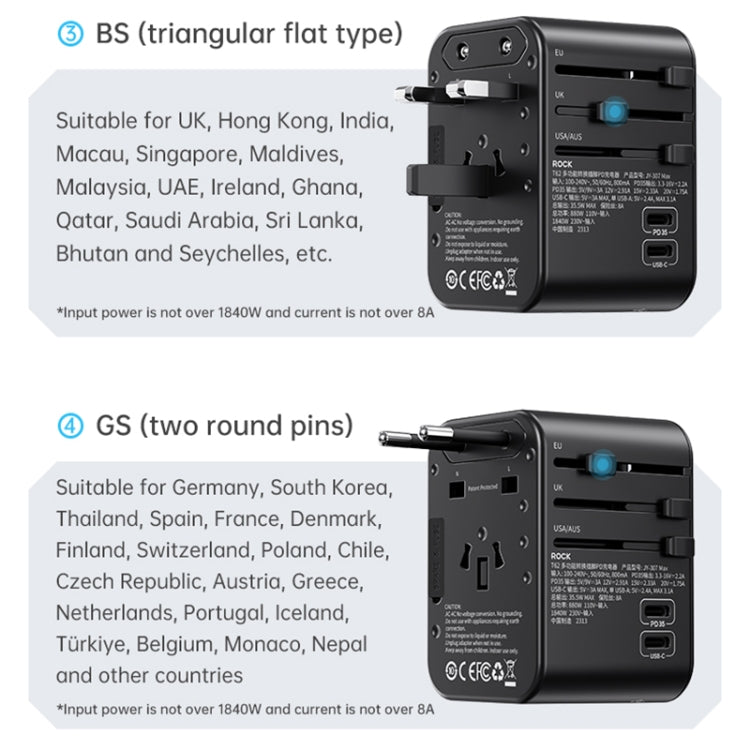ROCK T62 35.5W Global Travel Multifunctional Plug PD Charger Power Adapter, T62