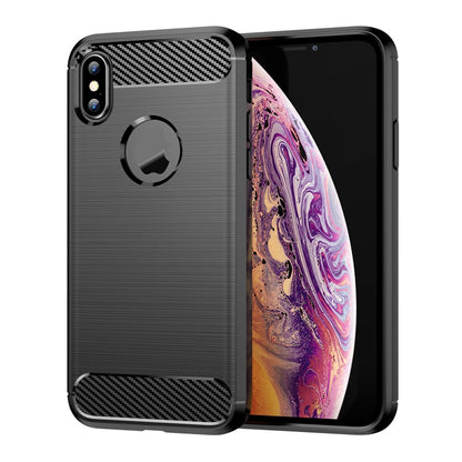 For iPhone X / XS Carbon Fiber TPU Brushed Texture Shockproof Protective Back Cover Case, For iPhone X / XS