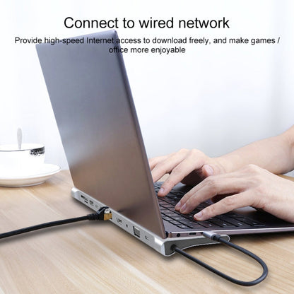 11 in 1 RJ45 + 87W PD + SD/TF + USBx3+ HDMI + VGA + 3.5mm AUX to Type-C HUB Adapter, 11 in 1