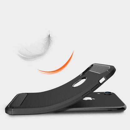 For iPhone XR Brushed Texture Carbon Fiber Shockproof TPU Protective Back Case, For iPhone XR