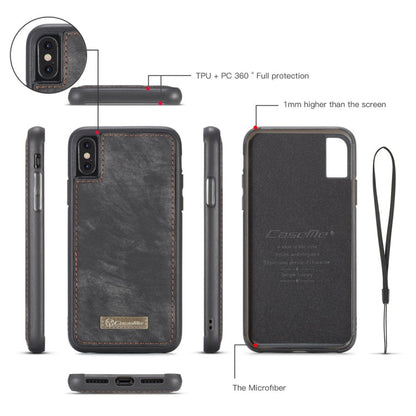 For iPhone X / XS CaseMe-008 TPU + PC Magnetic Absorption Detachable Back Cover Horizontal Flip Leather Case with Holder & Card Slots & Zipper Wallet & Photo Frame