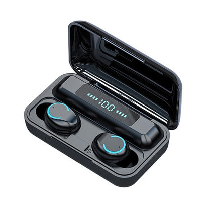 F9-9 TWS CVC8.0 Noise Cancelling Bluetooth Earphone with Charging Box, Support Touch Lighting Effect & Three-screen LED Power Display & Power Bank & Mobile Phone Holder & HD Call & Voice Assistant, F9-9 Black