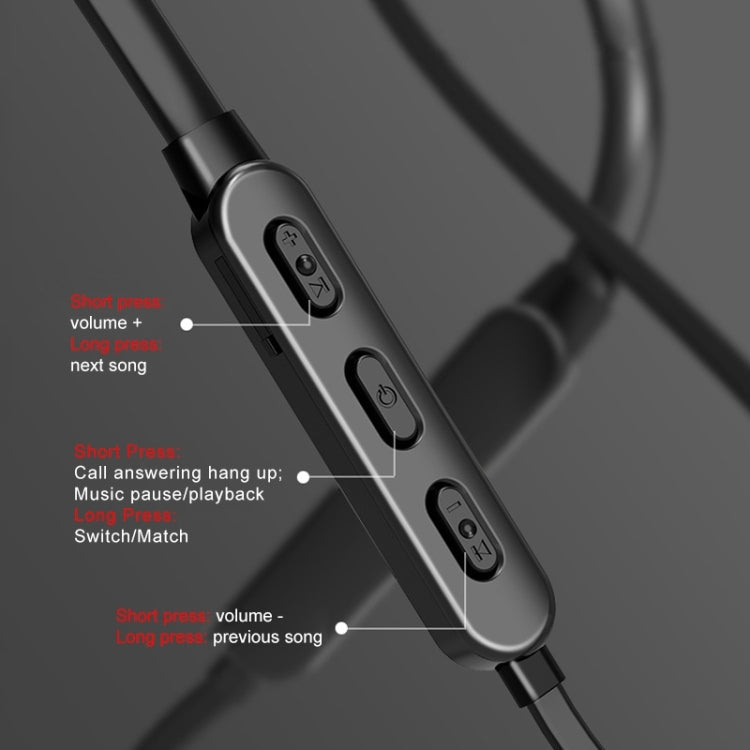 Bluetooth 5.1 Round Wire Neck-mounted Bluetooth Sports Earphone with Magnetic Function, Black, Red, White
