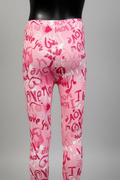 Girls 'I Love You' design full length leggings