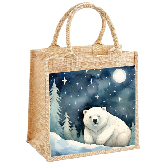 Illustrated Polar Bear Jute Shopping Bag
