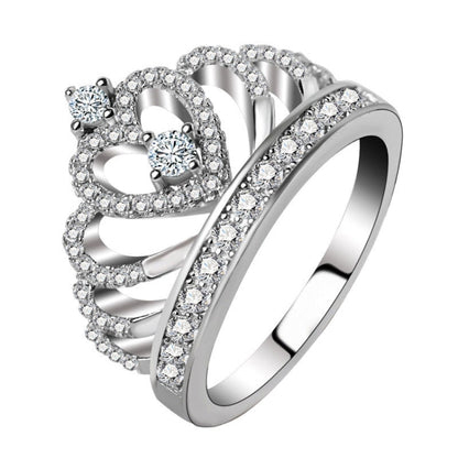 Princess Queen Crown-shaped Platinum Plated Zircon Ring, US Size: 6, Diameter: 16.5mm, Perimeter: 51.9mm, 6