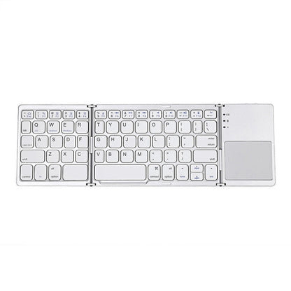 B033 Rechargeable 3-Folding 64 Keys Bluetooth Wireless Keyboard with Touchpad, 3-Folding 64 Keys with Touchpad White