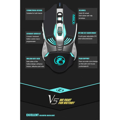 iMICE V5 USB 7 Buttons 4000 DPI Wired Optical Colorful Backlight Gaming Mouse for Computer PC Laptop, V5  (White)