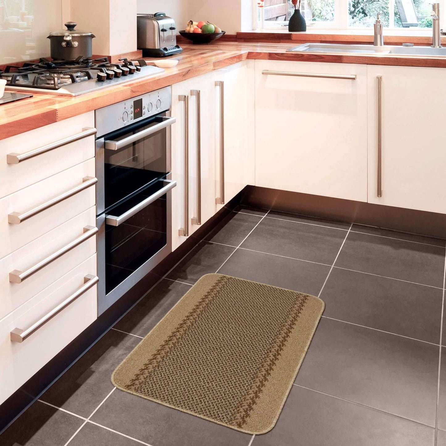 Washable Bordered Beige Rug  | 116B