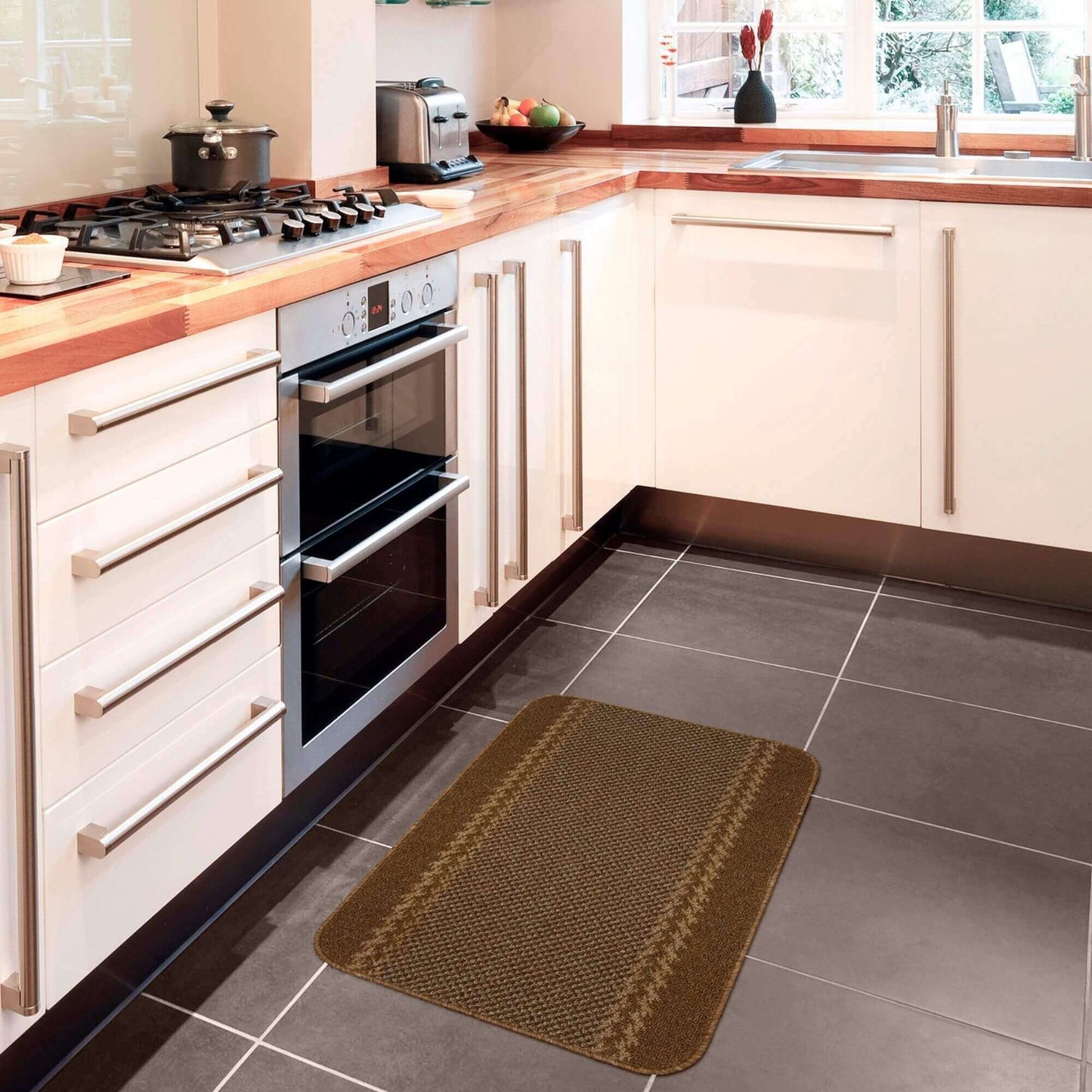 Washable Bordered Brown Rug | 116Br