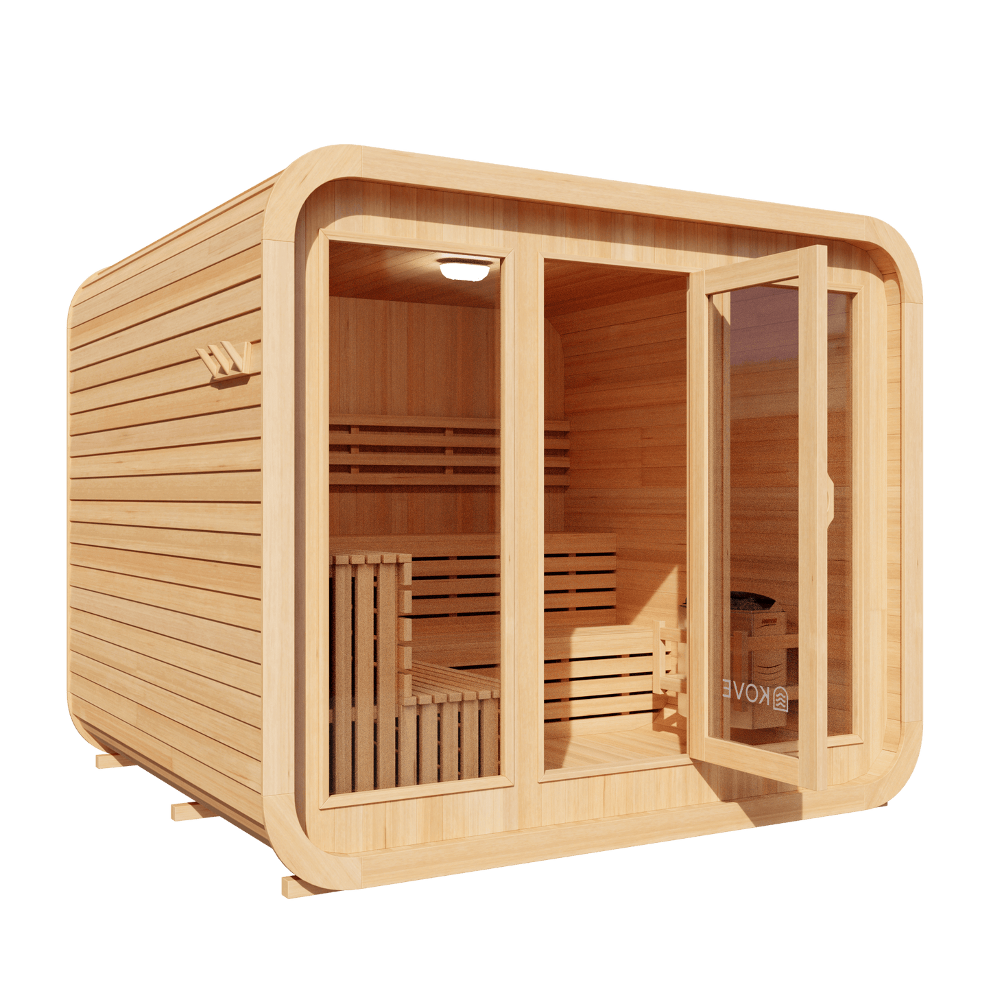 KOVE Cube Sauna 5–6 Person Outdoor Sauna – Premium Spruce Wood, 8kW Heater, Modern Cube Design