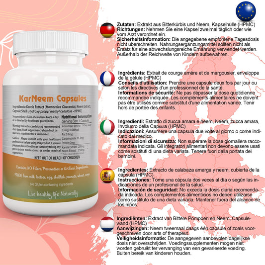 Ayushya KarNeem Capsules (Karela & Neem Blend) Glucose Wellness Support - Vegan, Gluten Free, Non-GMO, 60 Capsules