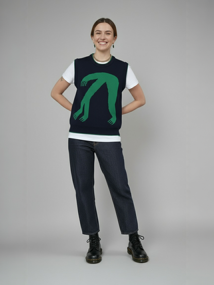 Organic Cotton Knit Jumper Vest - Blue