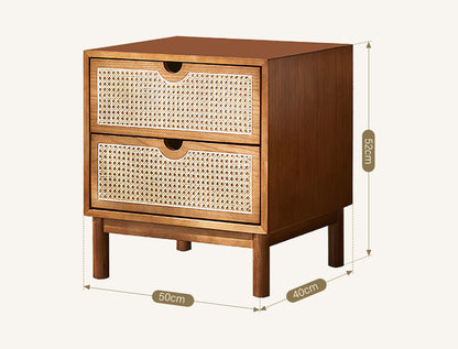 Kogi Bedside Table Solid Wood, Rattan