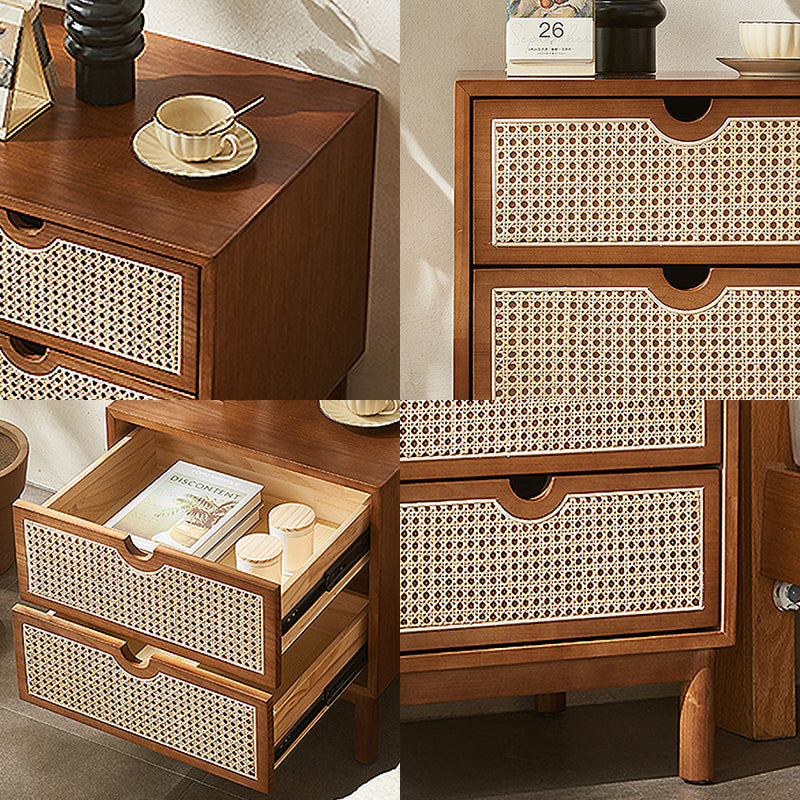 Kogi Bedside Table Solid Wood, Rattan