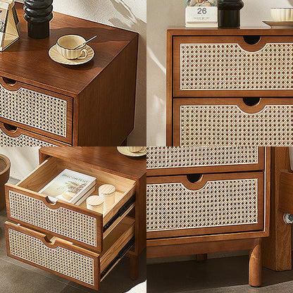 Kogi Bedside Table Solid Wood, Rattan