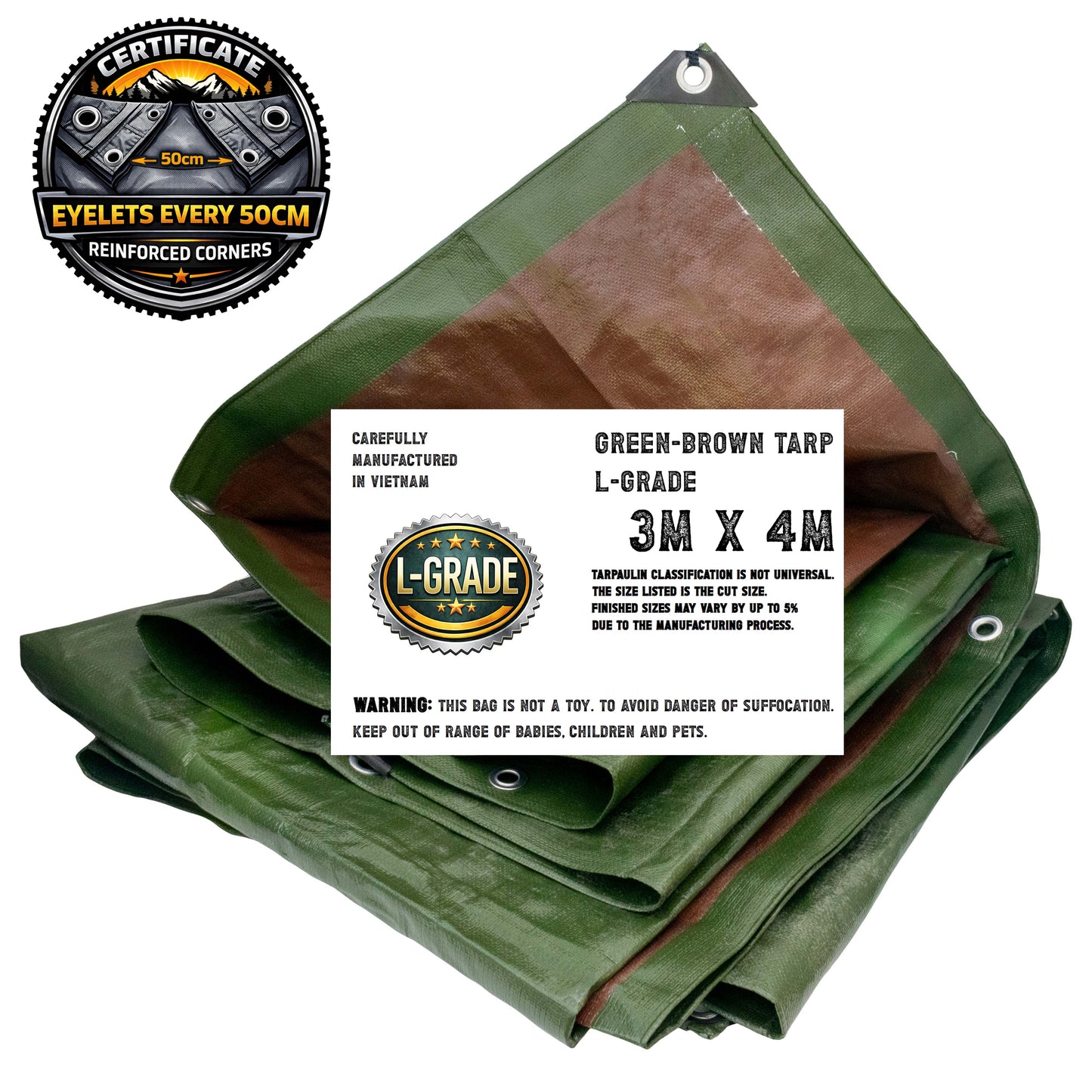 L-Grade Green Brown Tarpaulin 3m x 4m