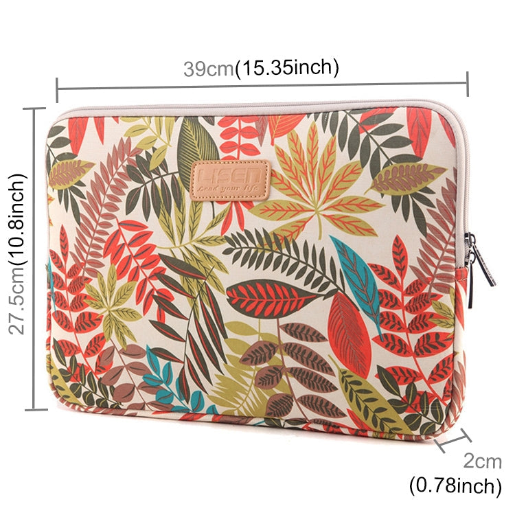Sleeve Case Colorful Leaves Zipper Briefcase Carrying Bag for Macbook, Samsung, Lenovo, Sony, DELL Alienware, CHUWI, ASUS, HP, 15.6 inch and Below Laptops, 15 inch