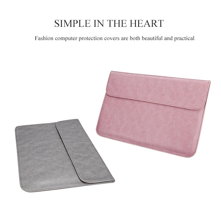 PU01S PU Leather Horizontal Invisible Magnetic Buckle Laptop Inner Bag for 14.1 inch laptops, with Small Bag, 14.1 inch with Small Bag