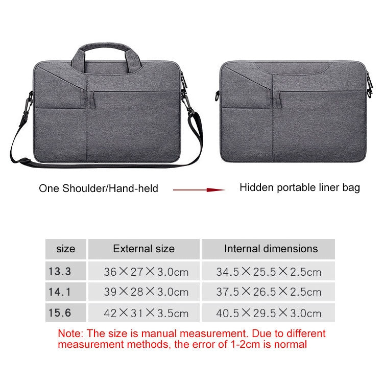 ST02S Waterproof Tear Resistance Hidden Portable Strap One-shoulder Handbag for 14.1 inch Laptops, with Suitcase Belt, ST02S 14.1 inch Black, ST02S 14.1 inch Dark Gray, ST02S 14.1 inch Pink, ST02S 14.1 inch Light Grey, ST02S 14.1 inch Navy Blue