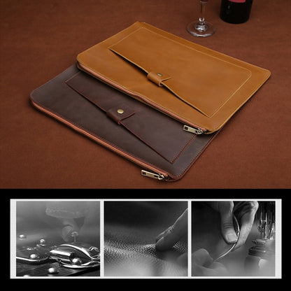Universal Genuine Leather Business Zipper Laptop Tablet Bag For 15.4 inch and Below, 15.4 inch