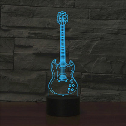 Five-string Guitar Shape 3D Colorful LED Vision Light Table Lamp, USB & Battery Version, USB & Battery Version