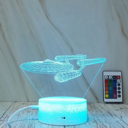 Spaceship Shape Creative Crack Touch Dimming 3D Colorful Decorative Night Light with Remote Control, Spaceship Shape