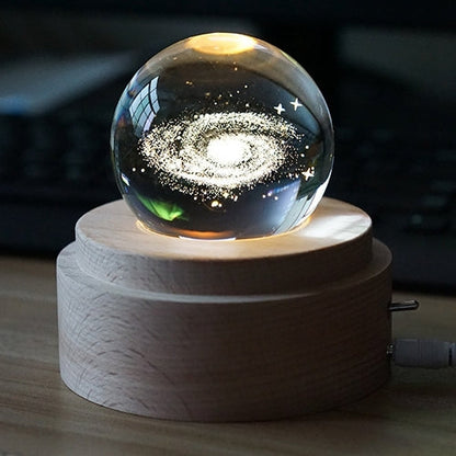 3D Word Engraving Crystal Ball Music Box Electronic Swivel Musical Birthday Gift Home Decor with Music, With Music